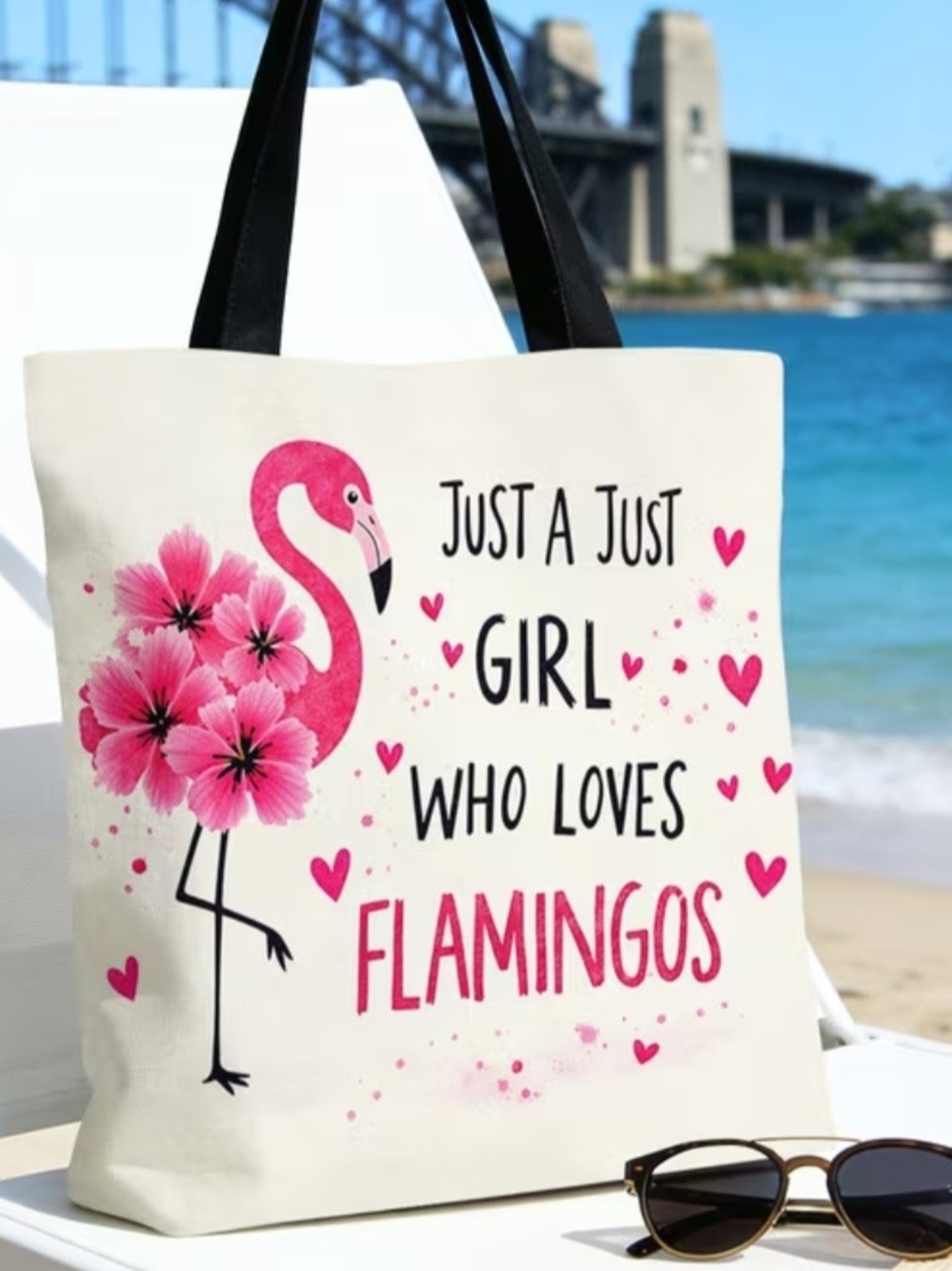 Canvas Tote Bag - Pink Flamingo Print